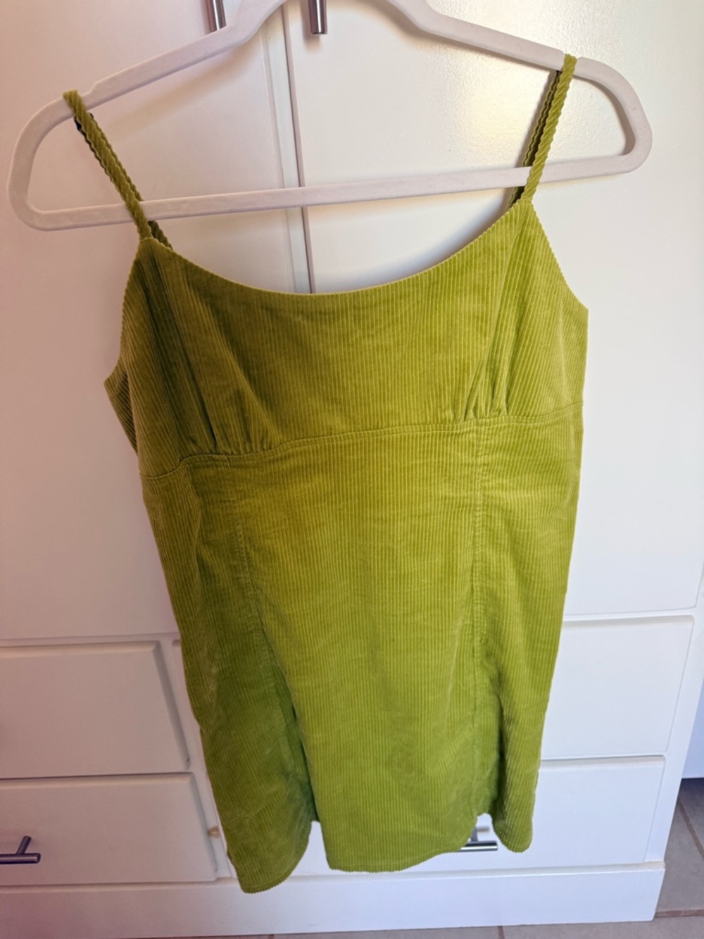 Lime Green Corduroy Spaghetti Strap Short Dress
